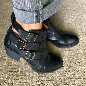 Black buckled booties